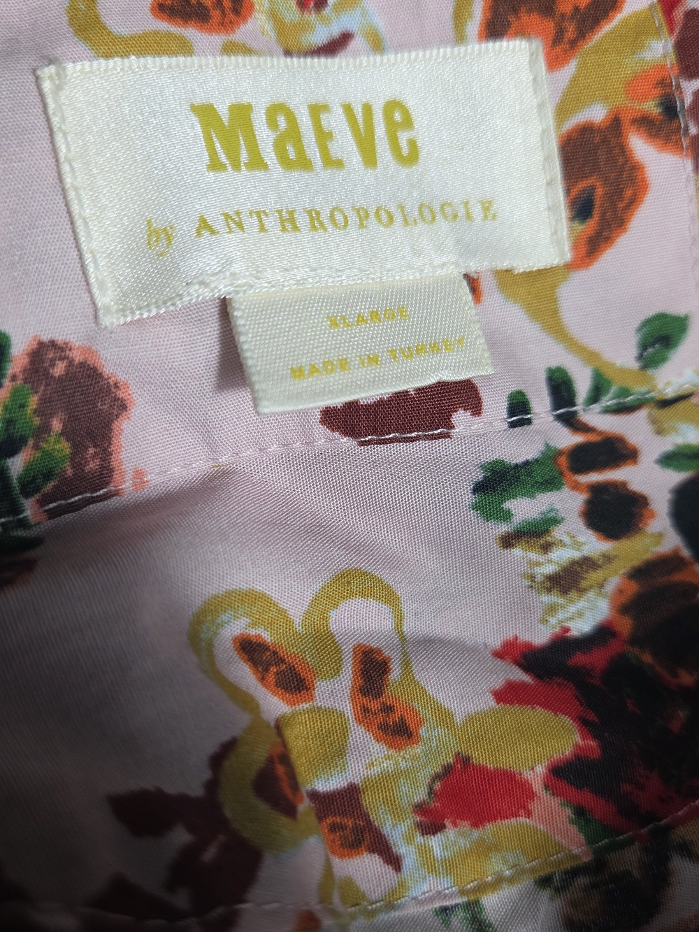 Maeve Anthropologie Floral Maxi Dress Pink Smocked Waist Short Sleeve XL - Picture 8 of 10